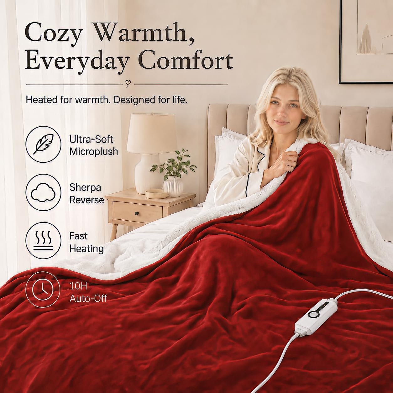 Detalle de RALYSUN Electric Heated Blanket 62"x84"