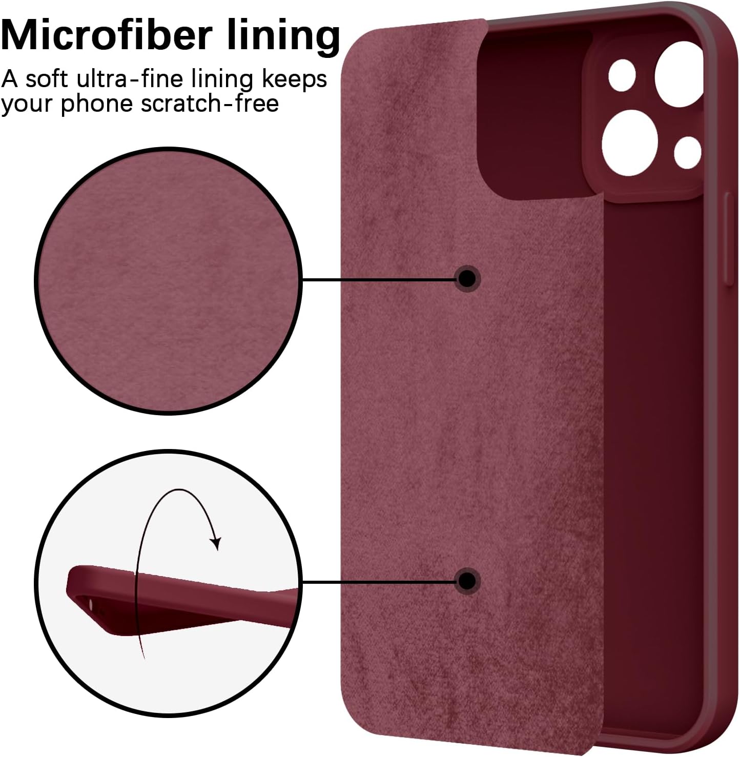 Thumbnail 3 de KPPIT iPhone 15 Case Silicone – Claret Red, 6.1-inch, Silk-Soft, Microfiber Lining