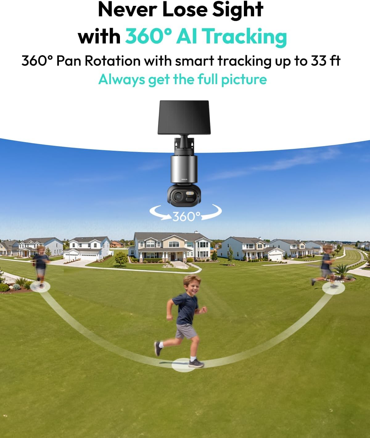 Detalle 2 de BOTSLAB 8MP Outdoor Wireless 4-Cam Kit with WiFi Base Station, 4K 360° PTZ Solar Camera (No Subscription)