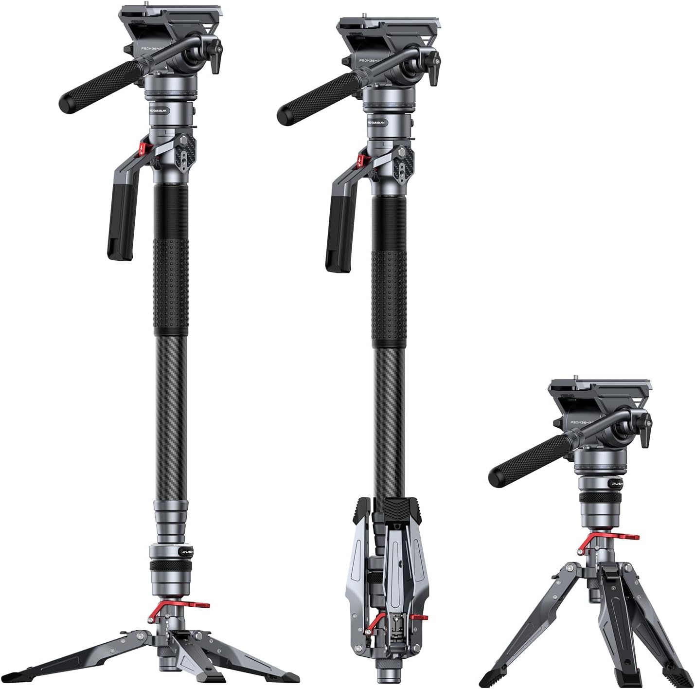 Detalle de SMALLRIG Carbon Fiber Video Monopod Pro 175 cm – kompaktes Videostativ mit Ein-Knopf-Heben & Verriegelung