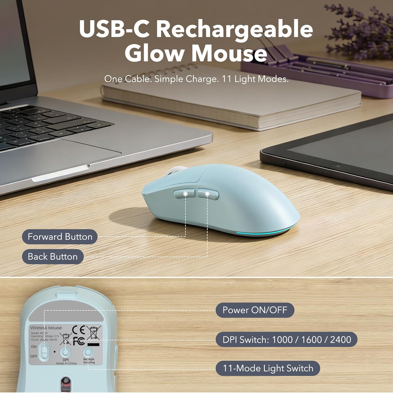 Thumbnail 5 de Wireless Keyboard and Mouse Combo (Backlit Round Keycaps) in Glowing Blue