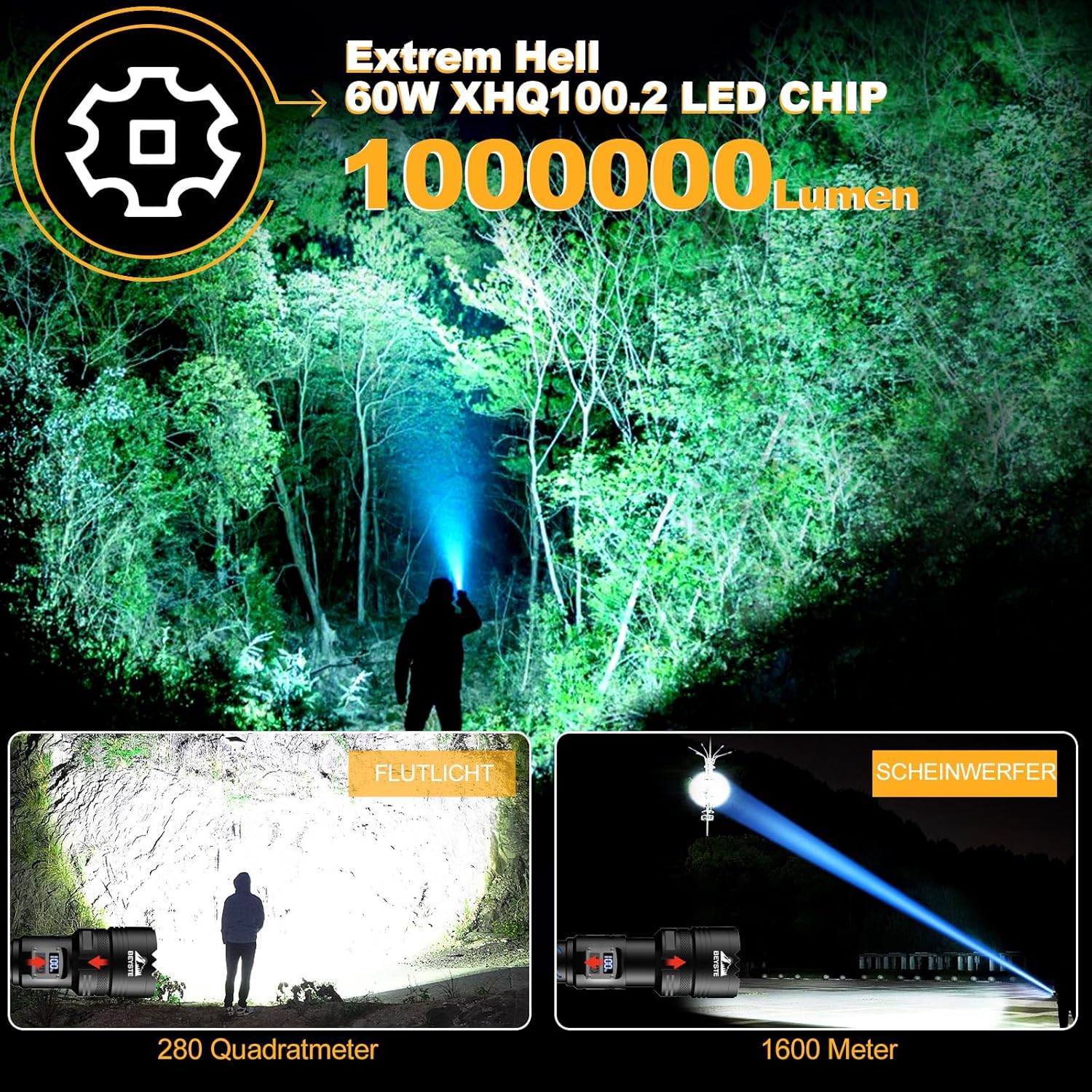Thumbnail 1 de BEYSTE A10 Lampe torche LED rechargeable ultra puissante XHQ100.2 (1 000 000 lumens) + torche compacte 800 lumens