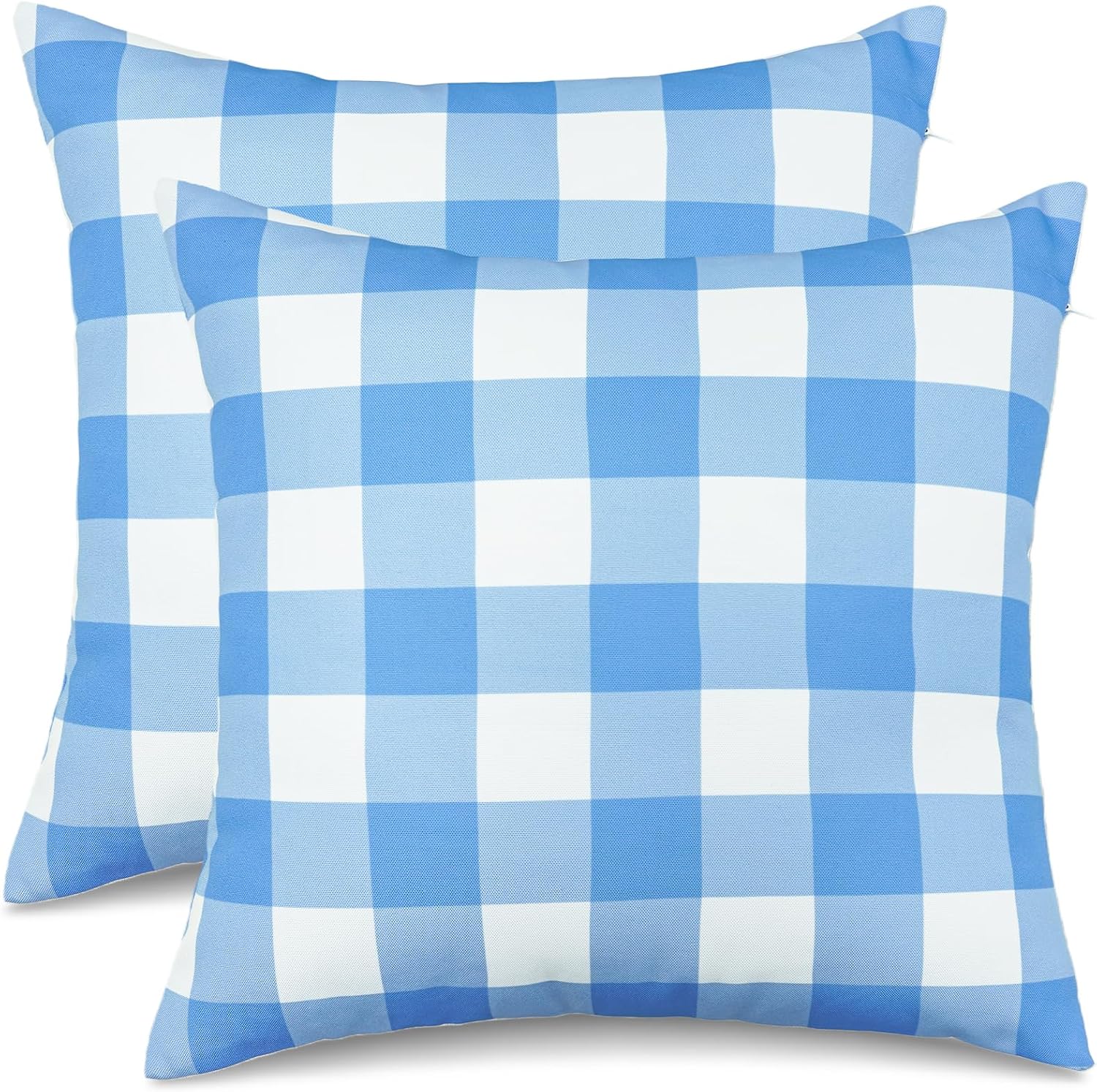 Detalle de 3E Home Blue Gingham Outdoor Cushion Covers 45 x 45cm – Set of 2