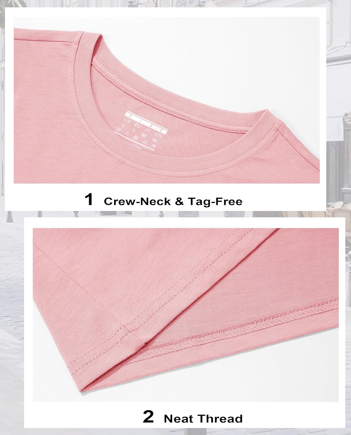 Detalle de MAGCOMSEN Women’s Cotton T-Shirts Crew-Neck Short-Sleeve Classic-Fit