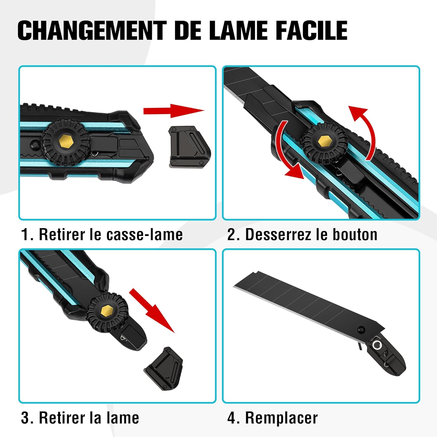 Detalle de DURATECH Cutter Professionnel 18 mm avec 10 lames SK5 – précision et confort pour papier, carton et bricolage
