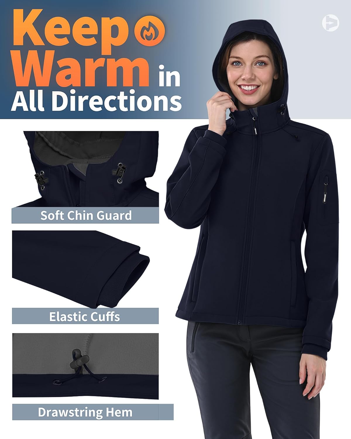 Detalle de Outdoor Ventures Damen Softshelljacke – Wasserdichte, atmungsaktive Übergangsjacke mit Kapuze