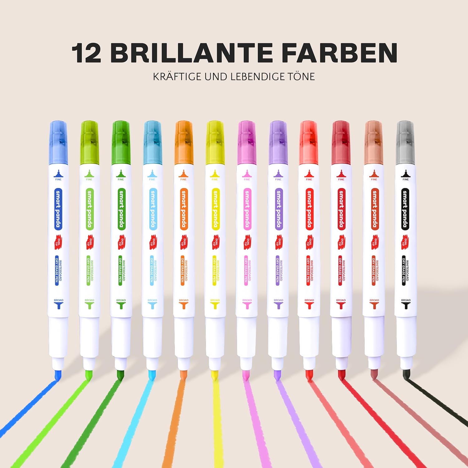 Detalle de SmartPanda Whiteboard Marker Set mit Doppelspitze (12 Farben) – abwischbar, non permanent