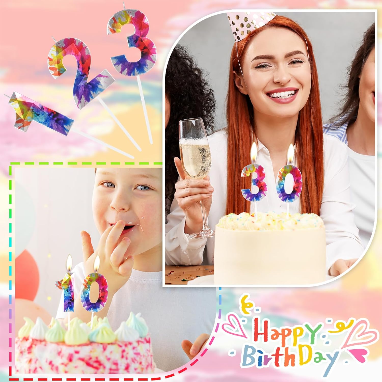 Thumbnail 5 de Yiran Colorful Graffiti 12th Birthday Candles – 2 x 12th Birthday Number Candles with 3D Topper for Cakes