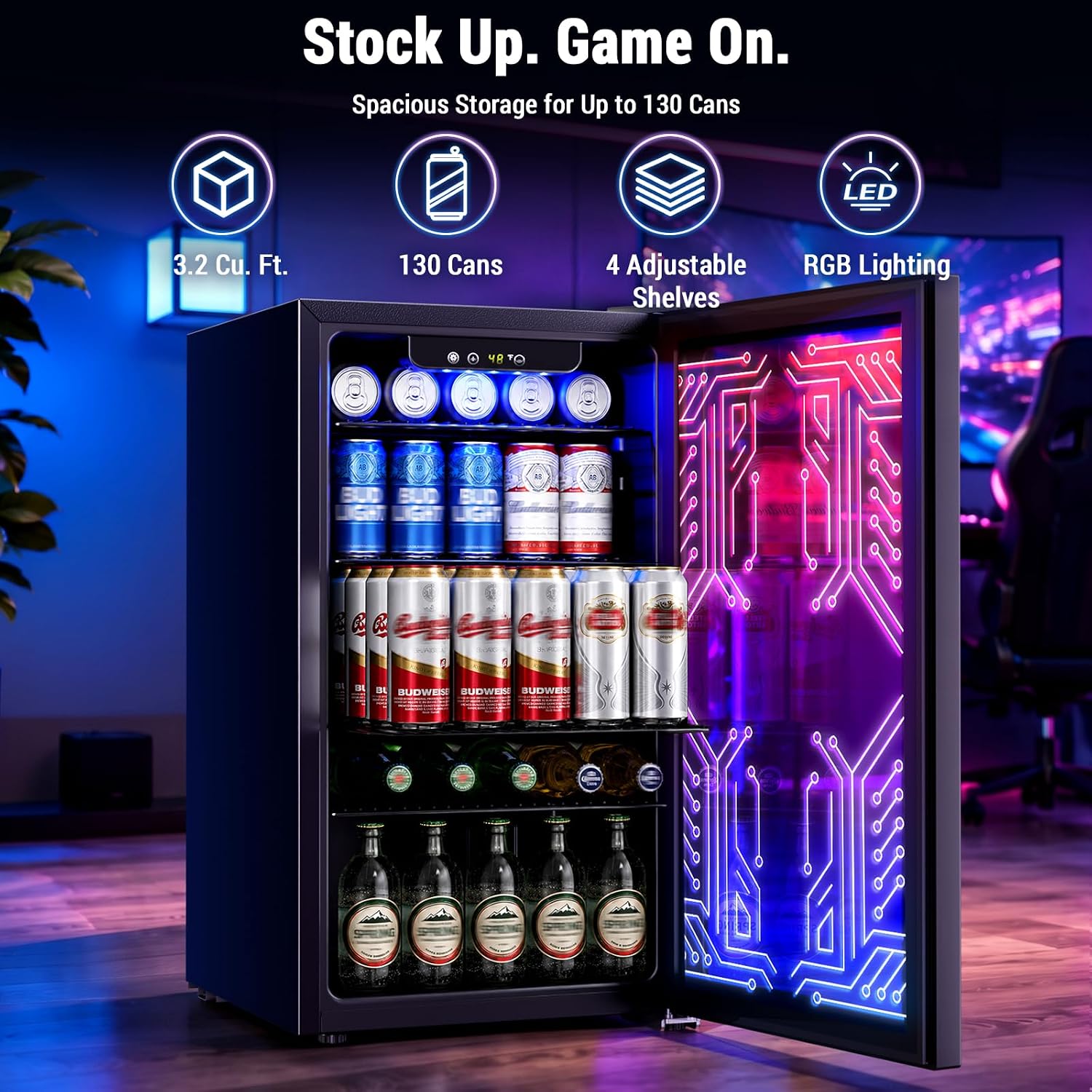 Thumbnail 1 de Antarctic Star JC-90VEL-F Gaming Beverage Refrigerator, 3.2 Cu. Ft. with RGB Lighting