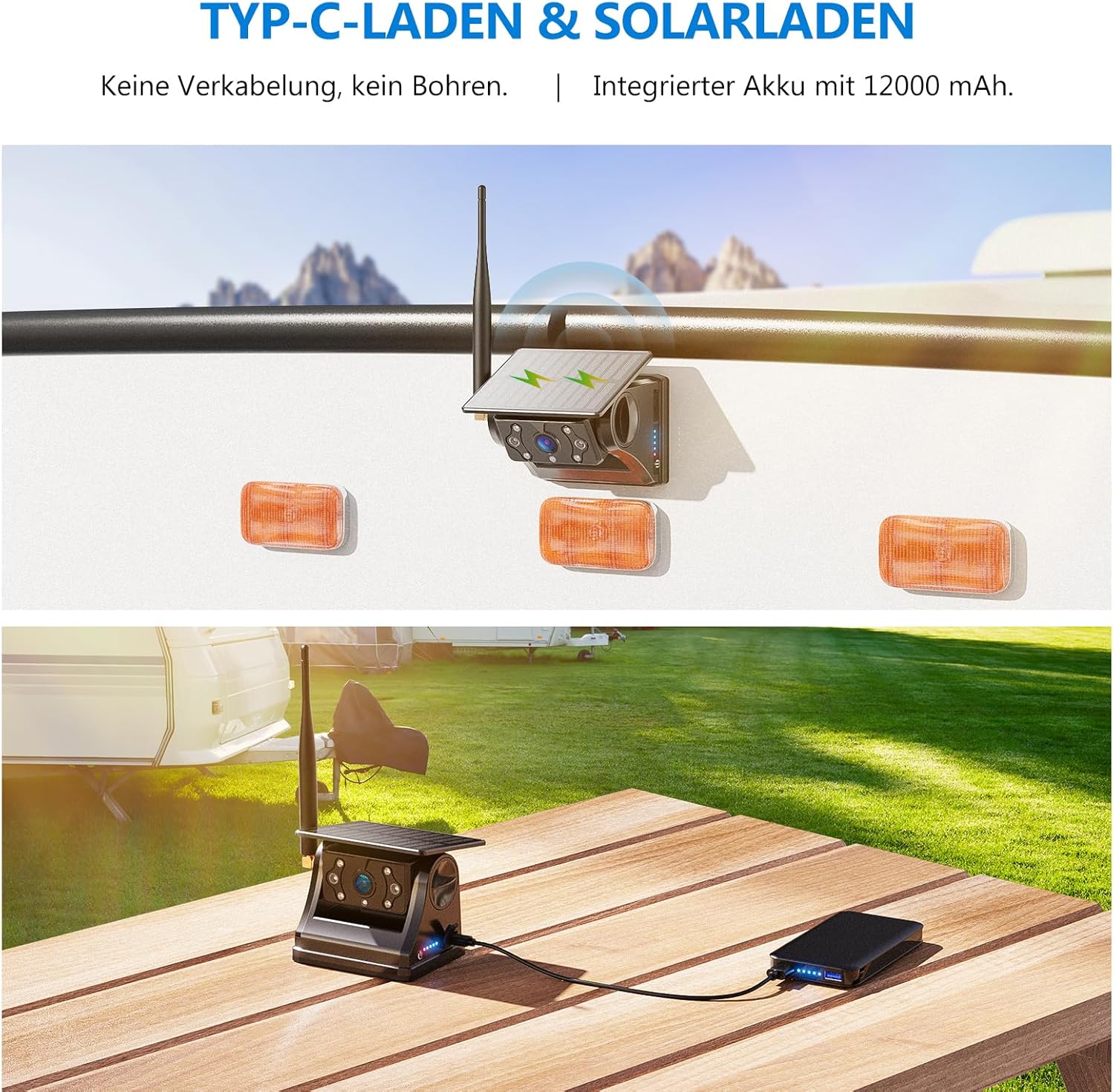 Detalle de eRapta 2 Magnetische Solar-Rückfahrkamera kabellos – 12000 mAh, 7'' 1080P IPS Monitor, DIY 1-Min Install