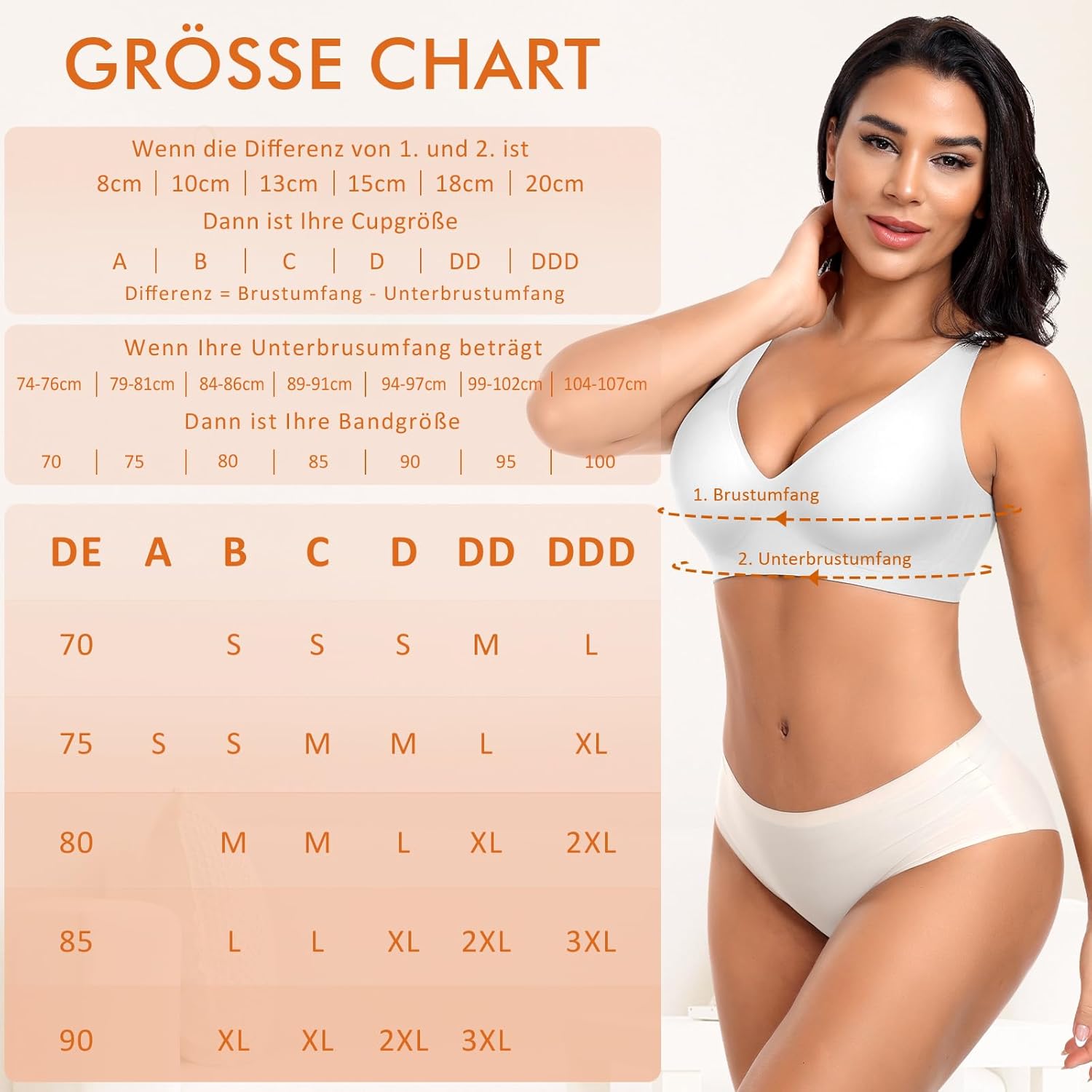 Detalle de Gleicher Komfort, unsichtbar unter Kleidung: Ganado Damen BH Tiefem V-Ausschnitt Nahtloser Bügelloser Bralette