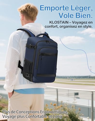 Detalle 2 de KLOSTAIN Bagage Cabine 40x20x25 cm – Sac à dos cabine 20 L, bleu profond