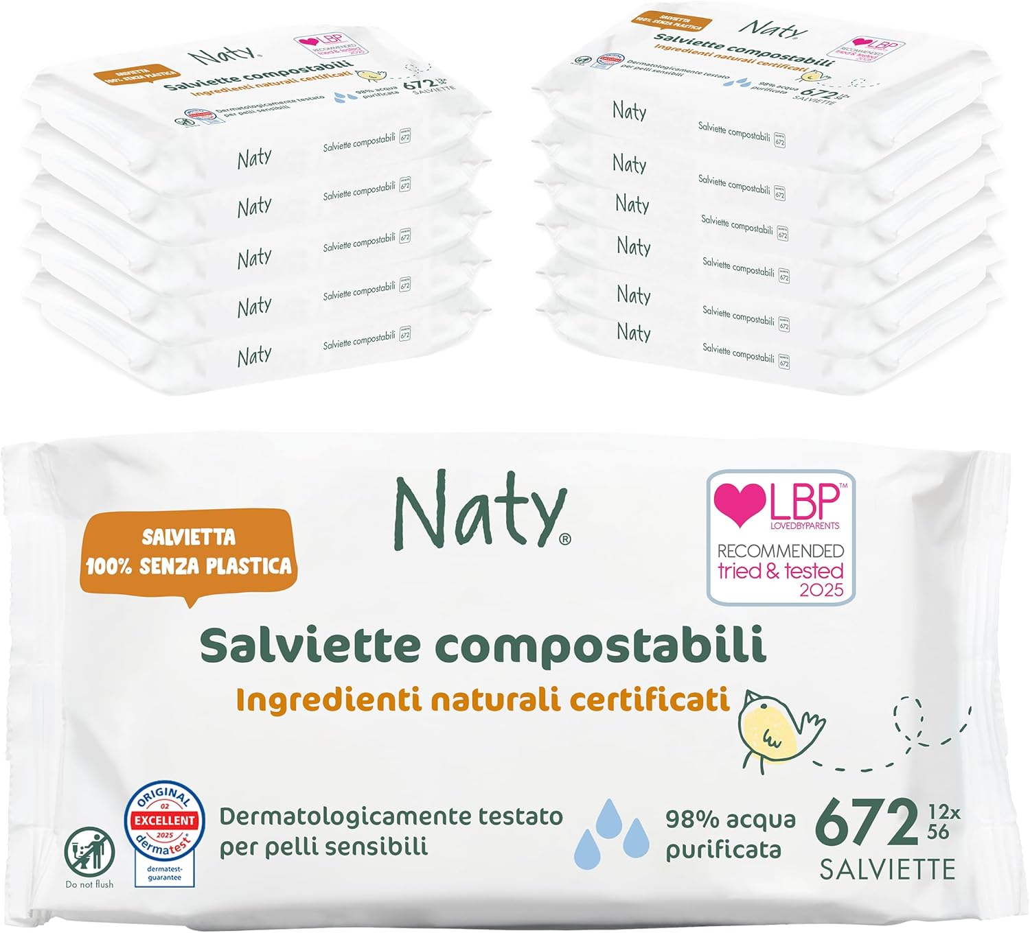 Detalle de Naty salviettine baby Naturali Senza Profumo – 672 pezzi (12 confezioni)