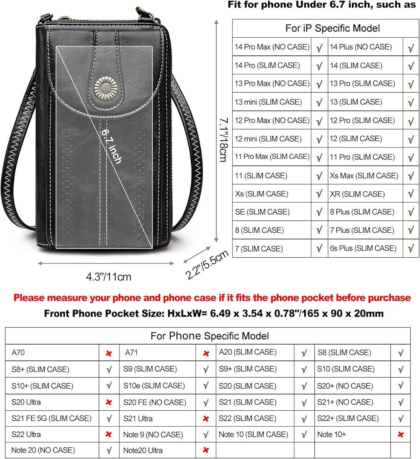 Thumbnail 3 de S-ZONE Pn21b017 Portamonete per telefono, donna — custodia a tracolla RFID