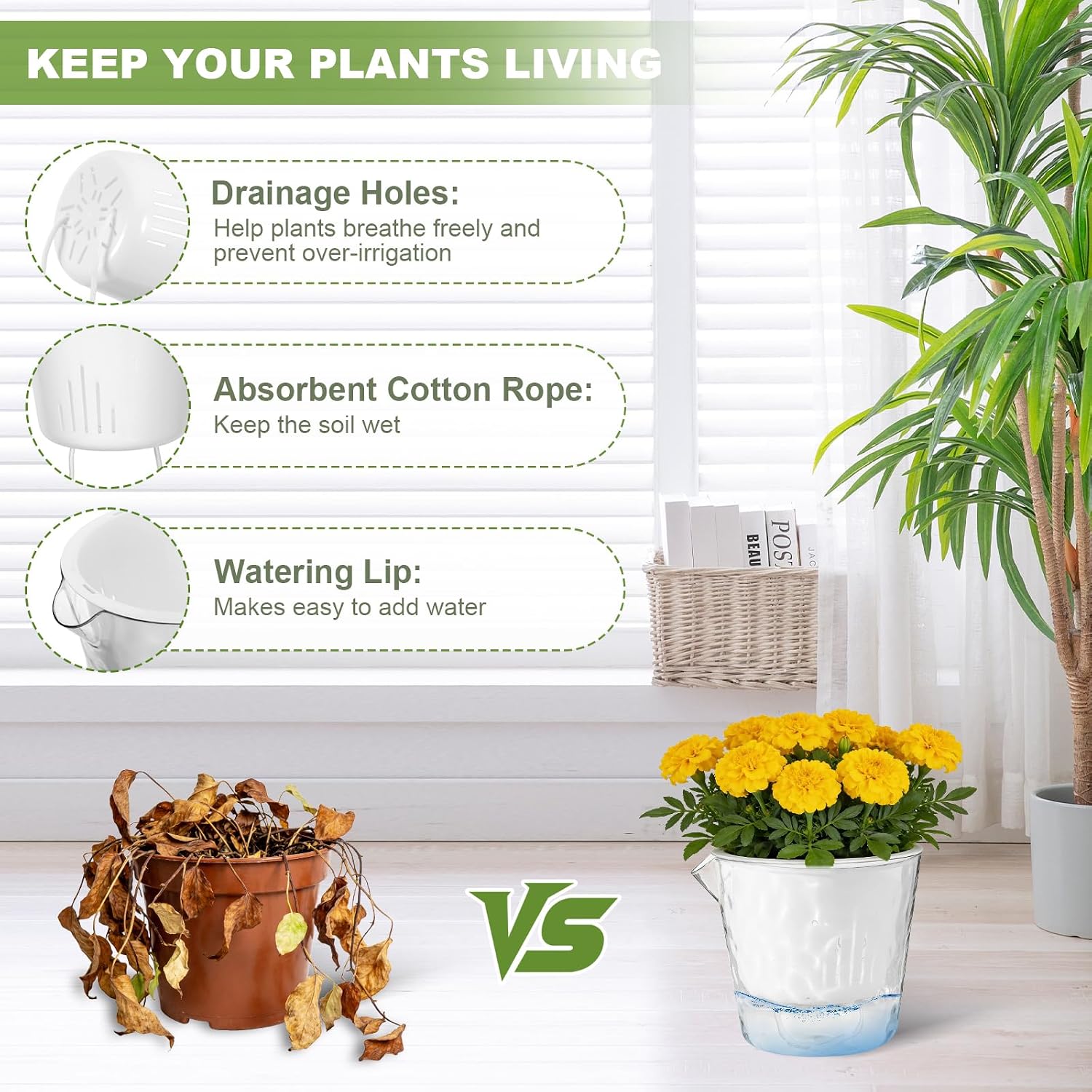 Detalle de Yimomoyi self-watering plant pots, 18 cm