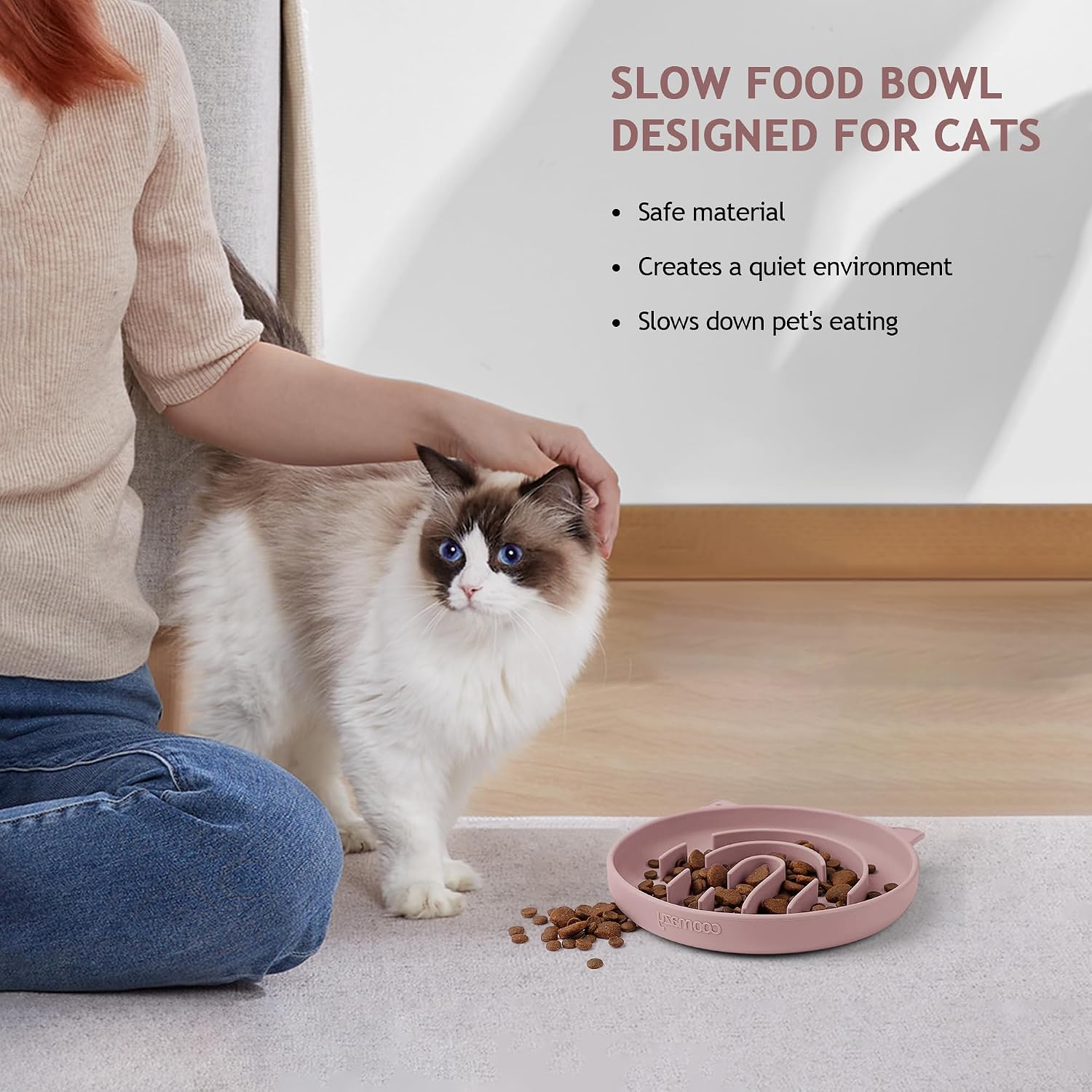 Detalle 2 de Coomazy Anti Schling Napf für Katzen – Silikon-Slow-Feeder, rutschfest, spülmaschinenfest (Pink)