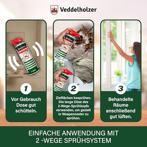 Detalle de Veddelholzer 500 ml Wespenspray extra stark – Effektive Wespenabwehr, Innen und Außen