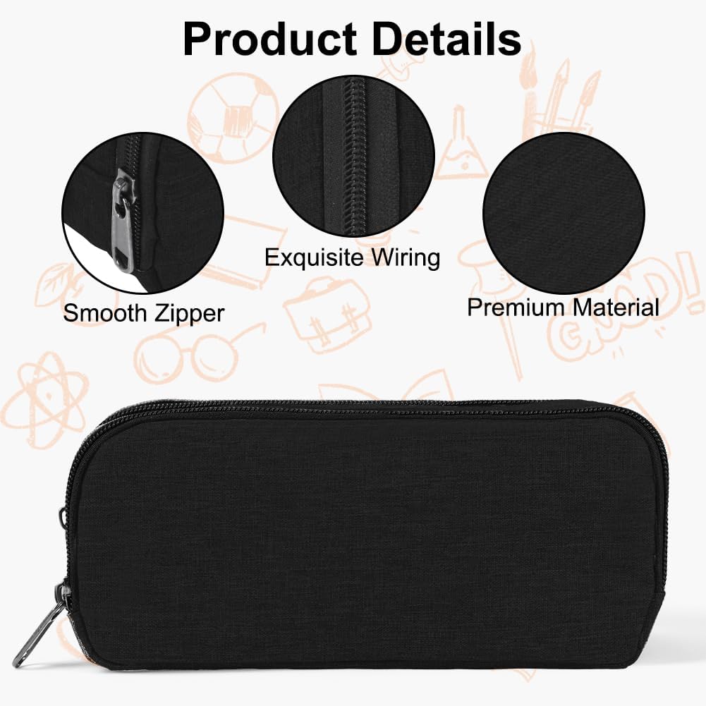 Detalle de OFFCUP Pencil Case for Large Capacity – Black, 2-Compartment Oxford Cloth Pouch