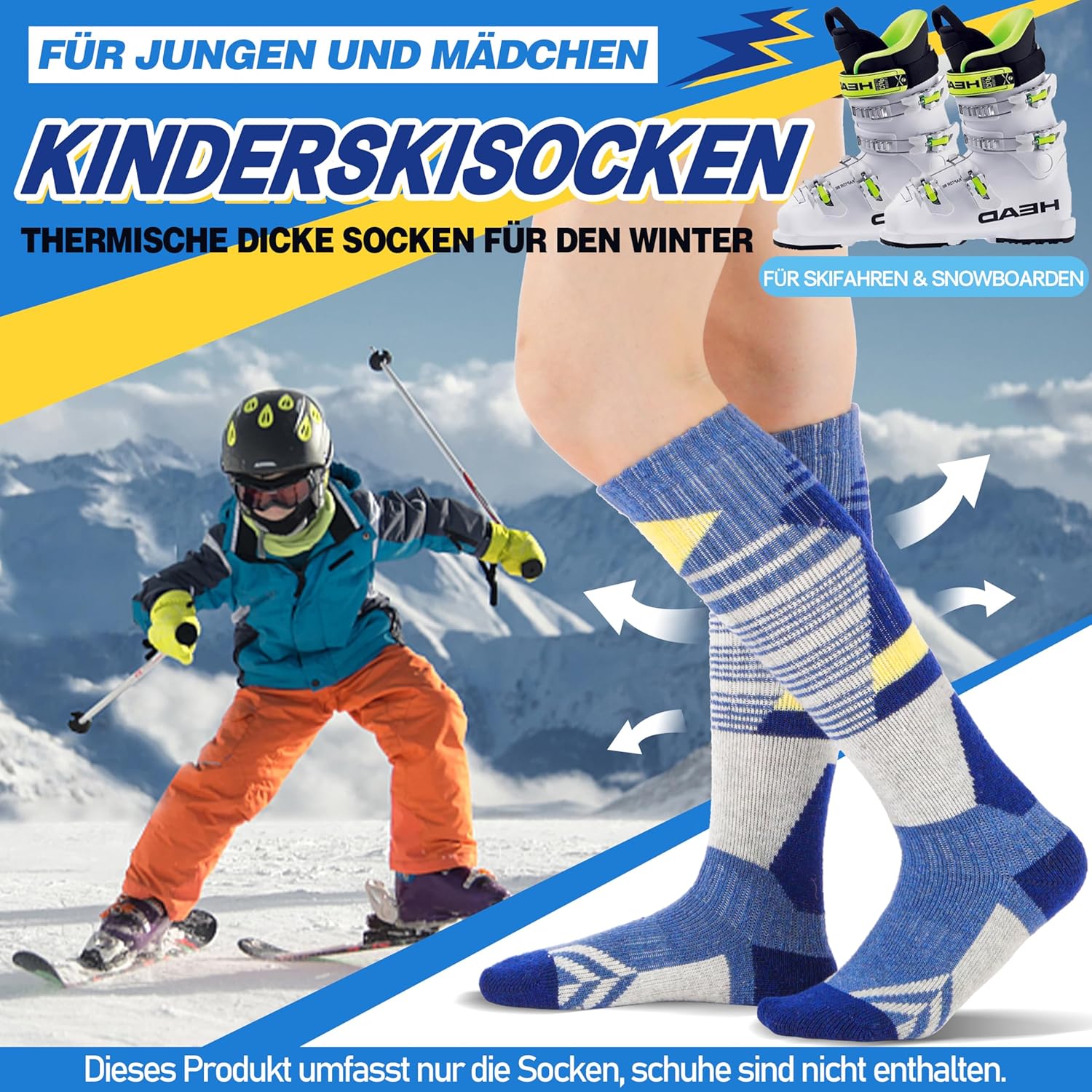 Detalle 2 de ANTSANG Kinder Merino Skisocken 3 Paar