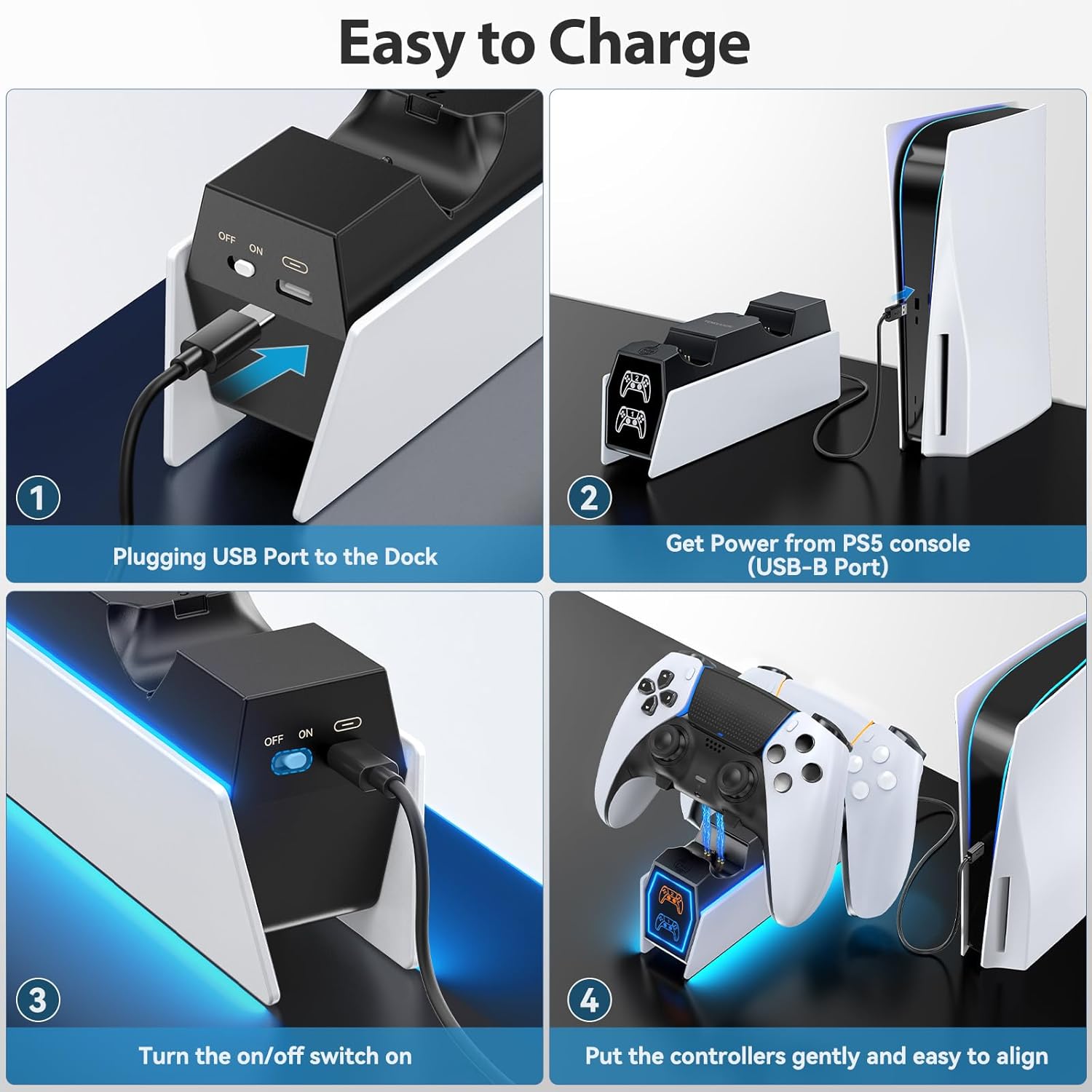 Thumbnail 6 de Tokluck PS5 Controller Charger Station with LED indicators