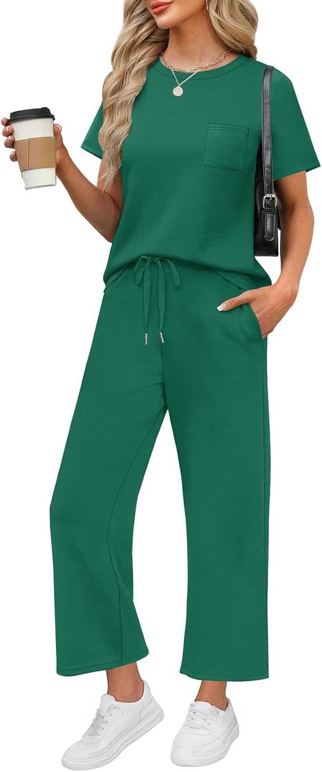 Thumbnail 5 de WIHOLL Women’s 2-Piece Casual Summer Lounge Set (Short Sleeve + Wide-Leg Crop Pants)