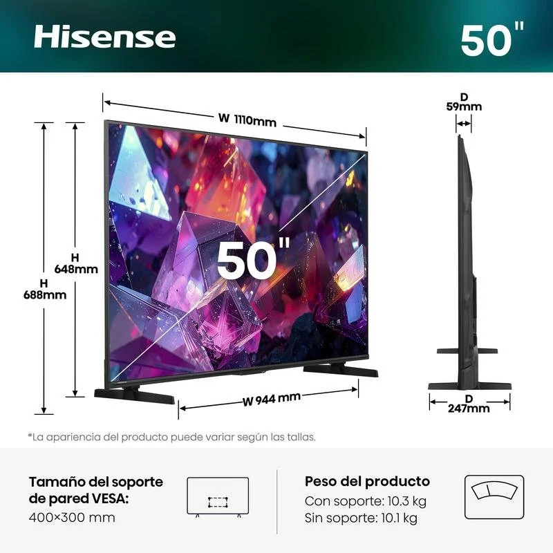 Detalle 2 de Hisense 50E7S PRO QLED de 50 pulgadas, 4K, 144 Hz y HDMI 2.1