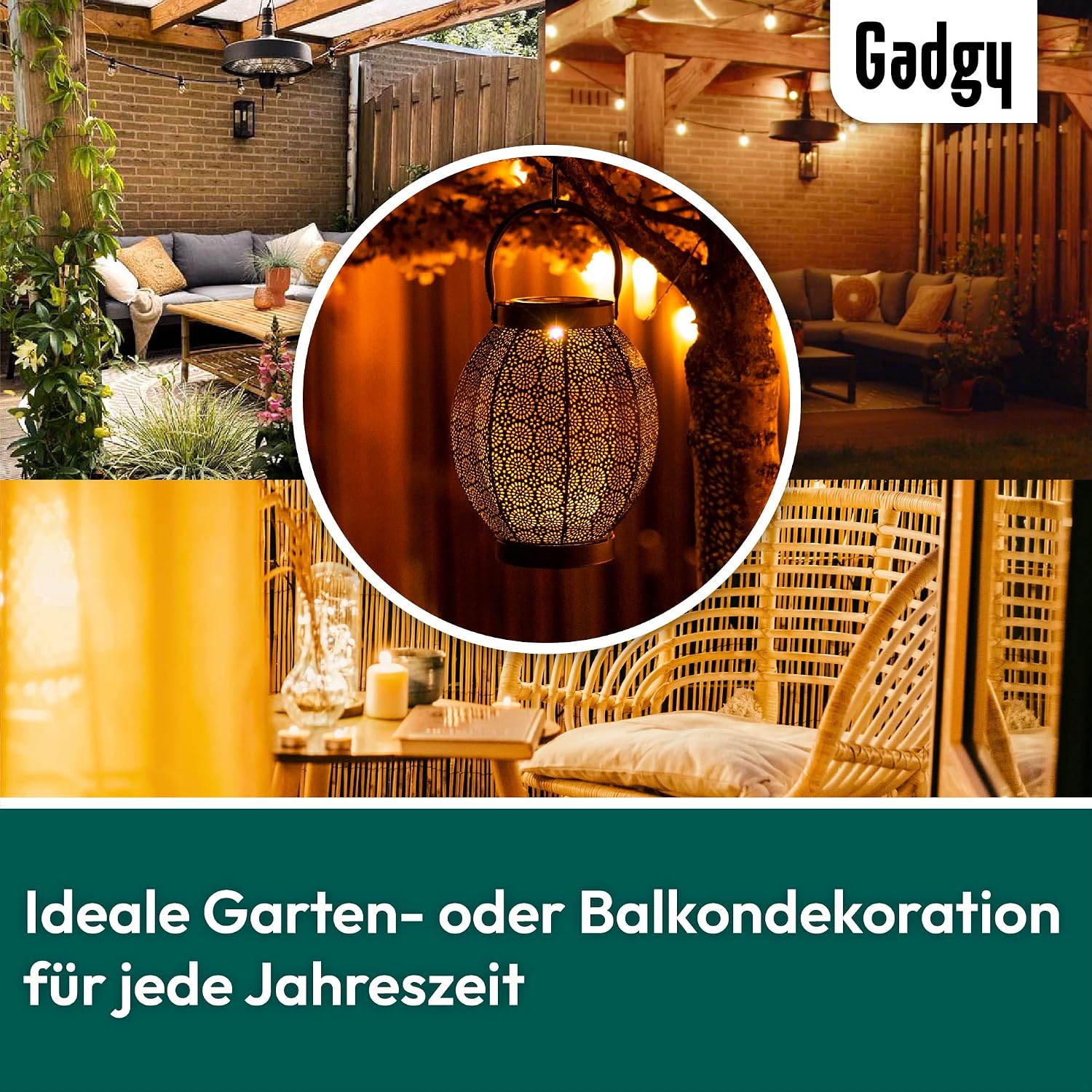 Detalle 2 de Gadgy Solar Laterne Außen – Orientalische Hänge- oder Tischlampe im Blumen-Design