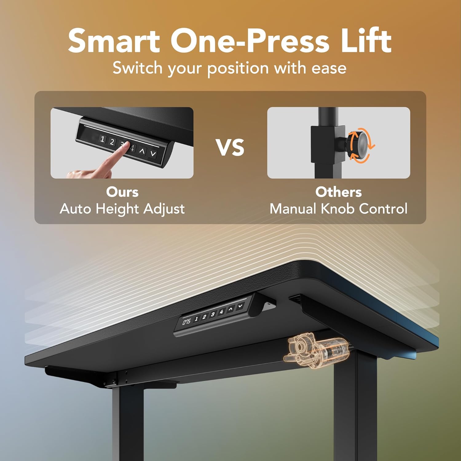 Detalle de HUANUO Electric Standing Desk, 48 x 24 Inch, Black, 4 Memory Presets