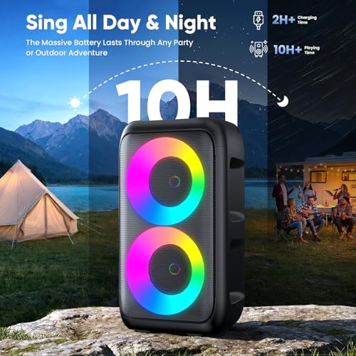 Thumbnail 6 de Peski Karaoke Machine for Adults & Kids — 15W Portable Bluetooth PA System with 2 Mics, TWS, LED Lights, 10H Battery