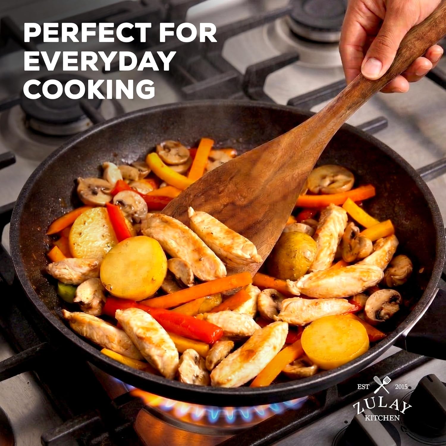 Thumbnail 5 de Zulay Kitchen 9-Piece Teak Wood Cooking Utensil Set (Non-Scratch, Non-Toxic) with Comfortable Grip