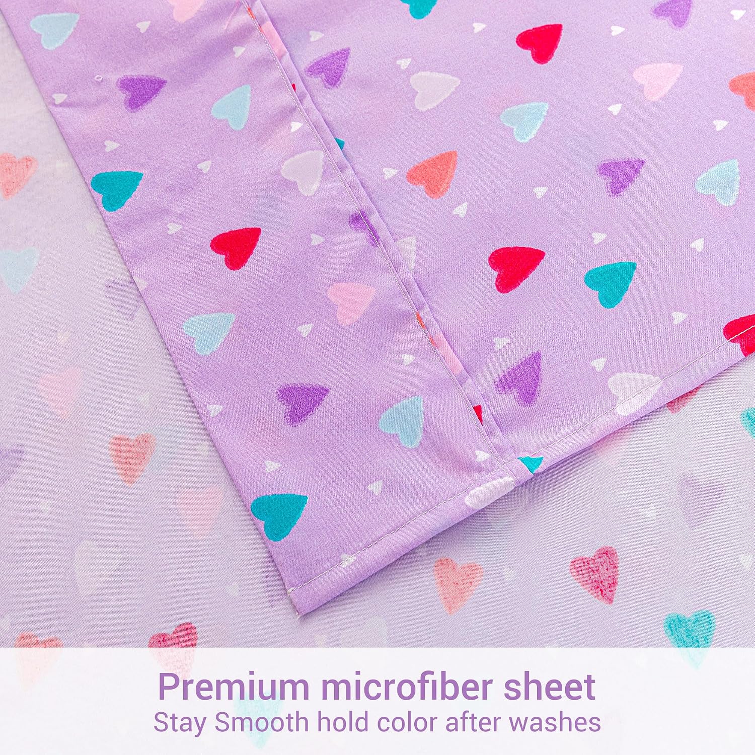 Detalle de Viviland Kids Twin Microfibre Sheet Set, Purple Hearts Print, 3-Piece