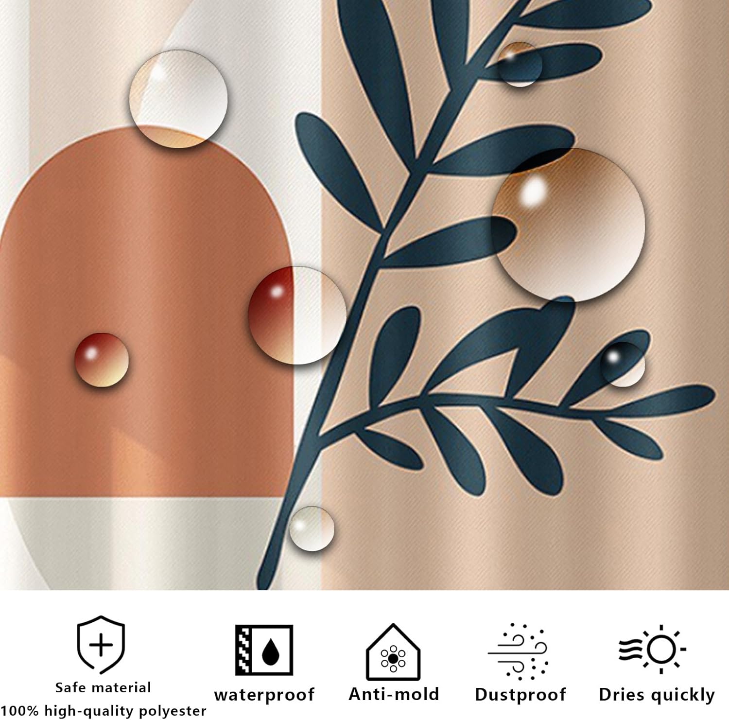 Thumbnail 4 de FAIRYGATE Wet Room Shower Curtain: Boho Abstract Design, 180 x 180 cm, Waterproof with 12 Hooks