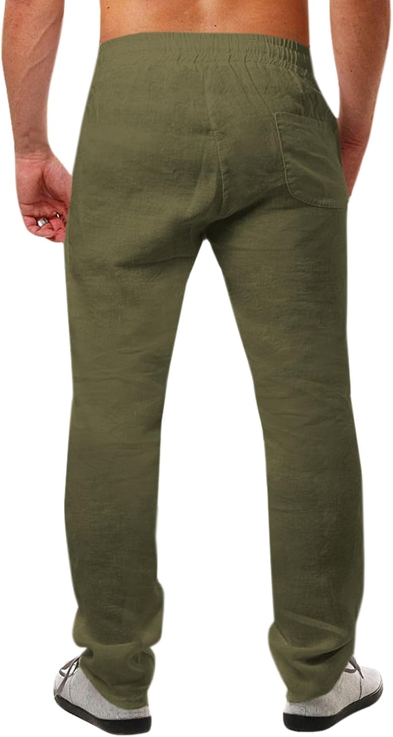 Detalle de Runcati Men’s Linen Trousers: Lightweight, Loose-Fit, Drawstring Beachwear