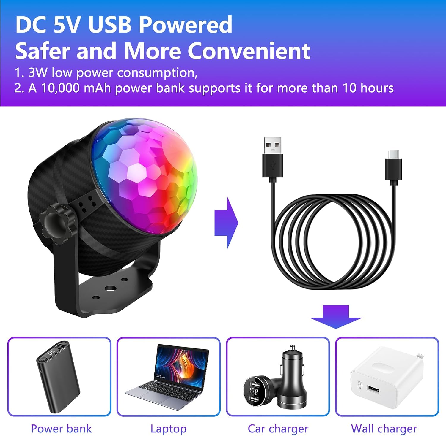 Thumbnail 4 de Gobikey Pack of 2: Lights 360° Rotation Sound Activated Disco Ball Lights