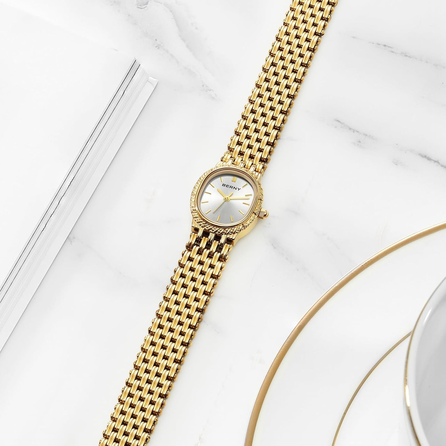 Thumbnail 6 de BERNY Gold Uhr Damen Oval Quarz Damenuhr