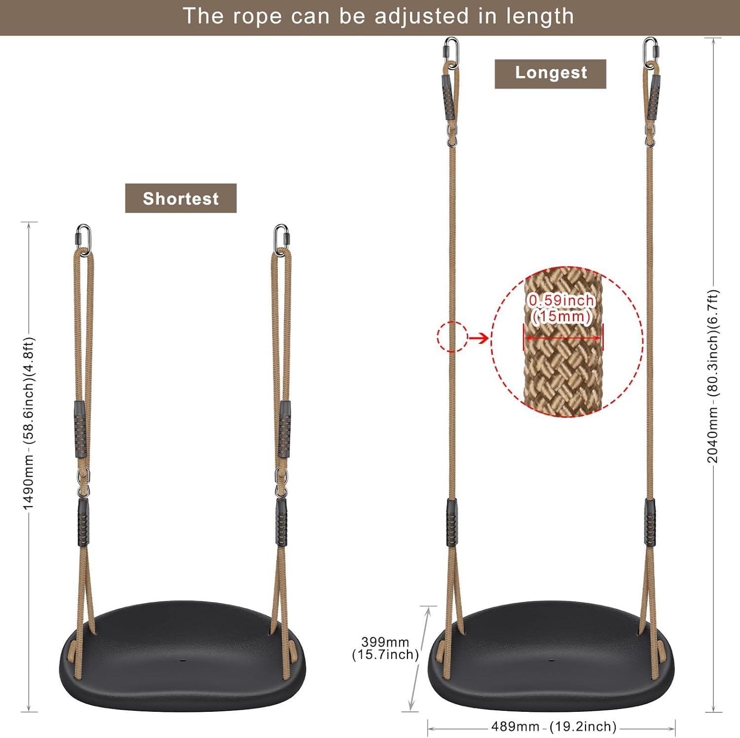 Thumbnail 1 de BeneLabel Swing Seat for Kids: soft plastic bucket swing with high back and adjustable rope (blue elephant)