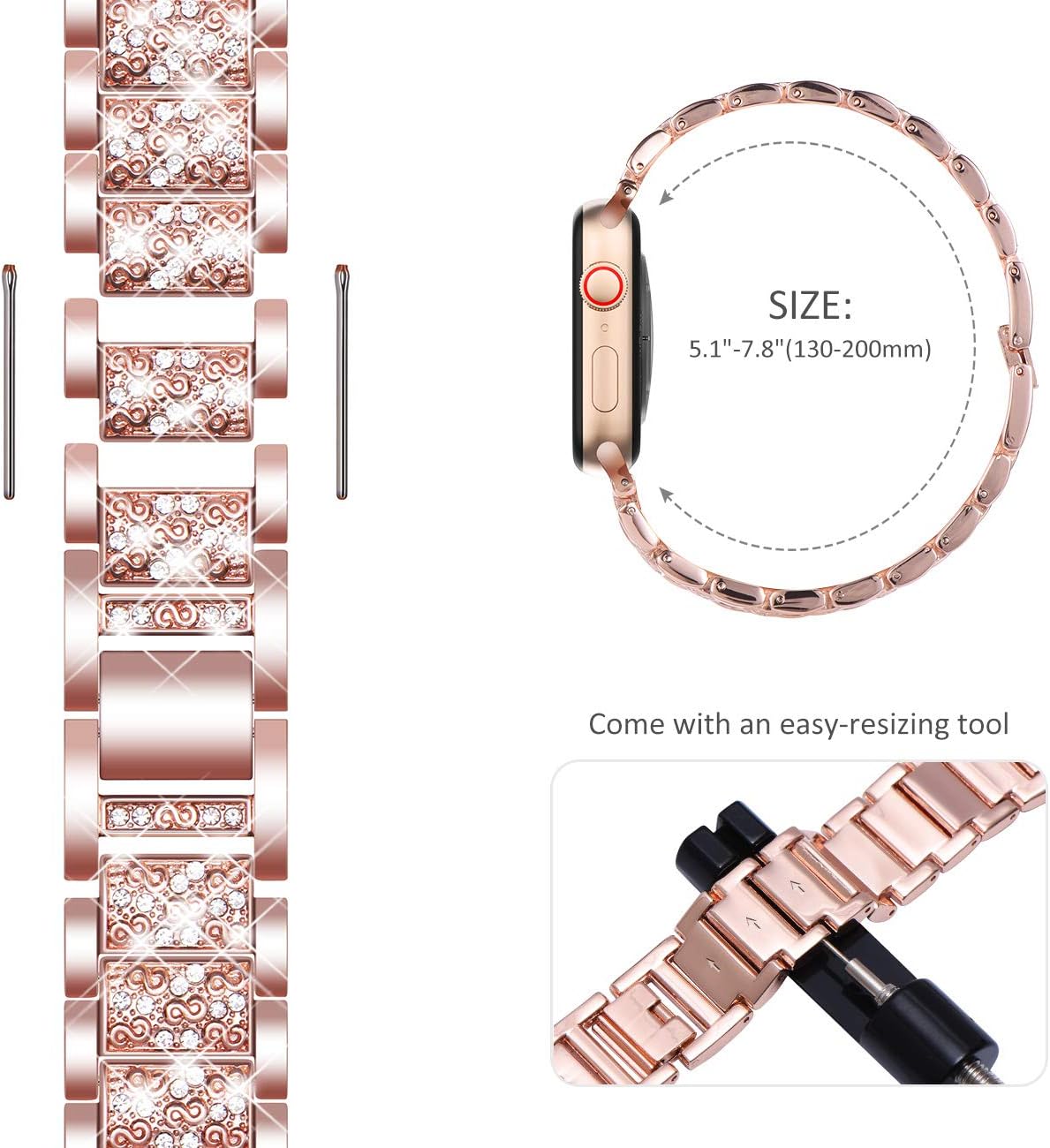 Thumbnail 4 de WINGLE Bling Diamond Rose Gold Apple Watch Band (38–42mm) – Series 11/10 Compatibility