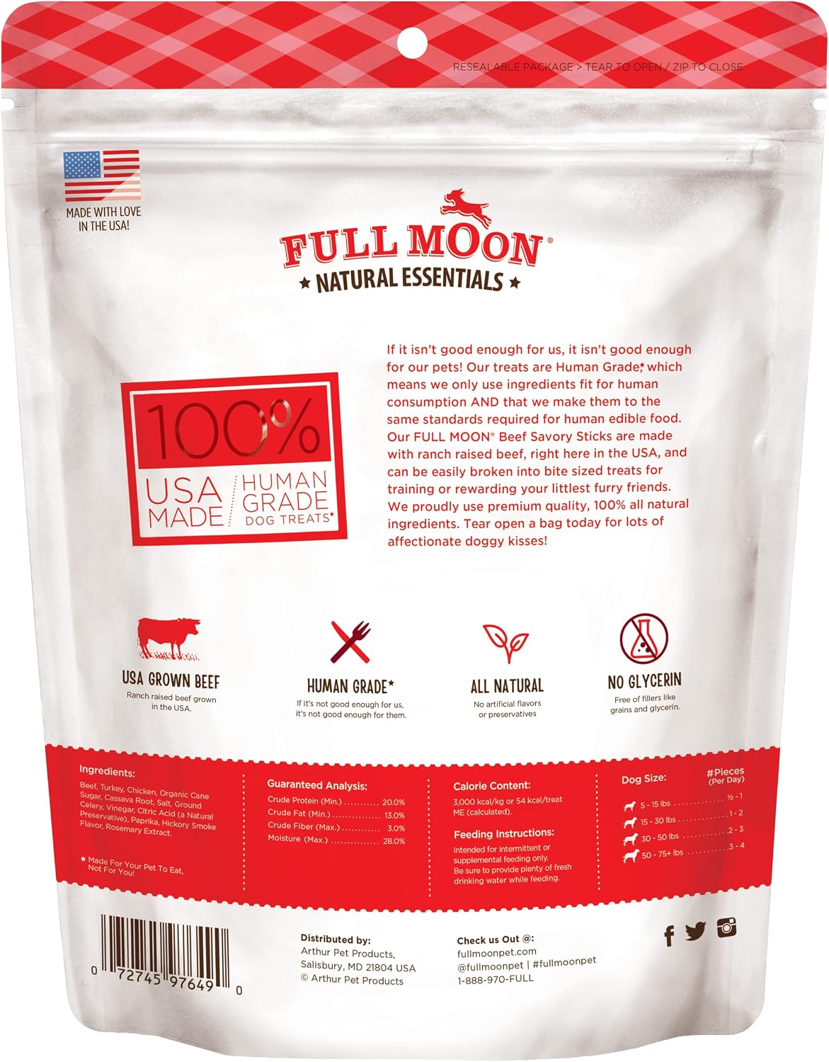 Detalle de Full Moon All Natural Human Grade Dog Treats: Essential Beef Savory Sticks (22 oz)