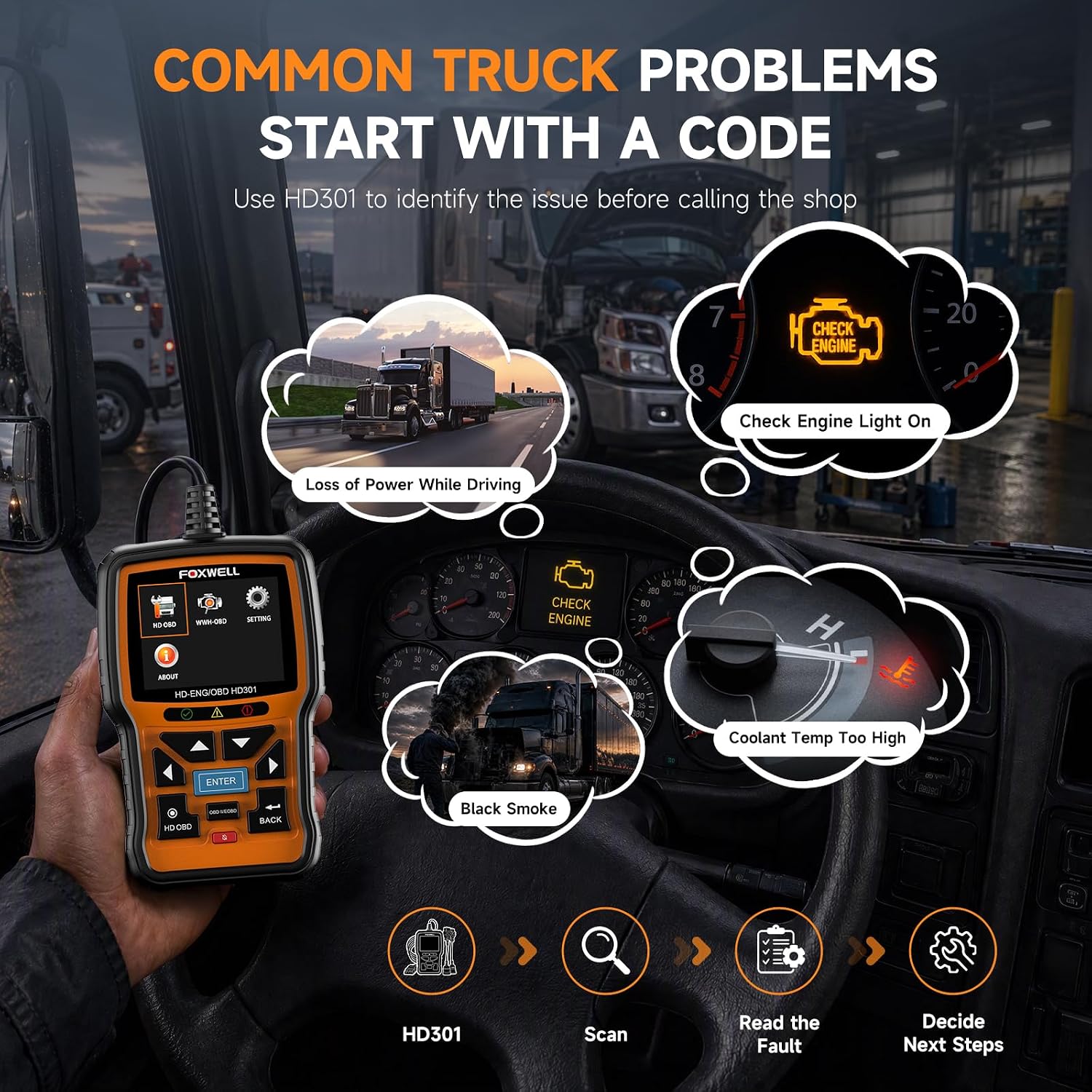 Detalle de FOXWELL HD301 Heavy Duty Truck Scanner: Full System Diesel Diagnostic Tool