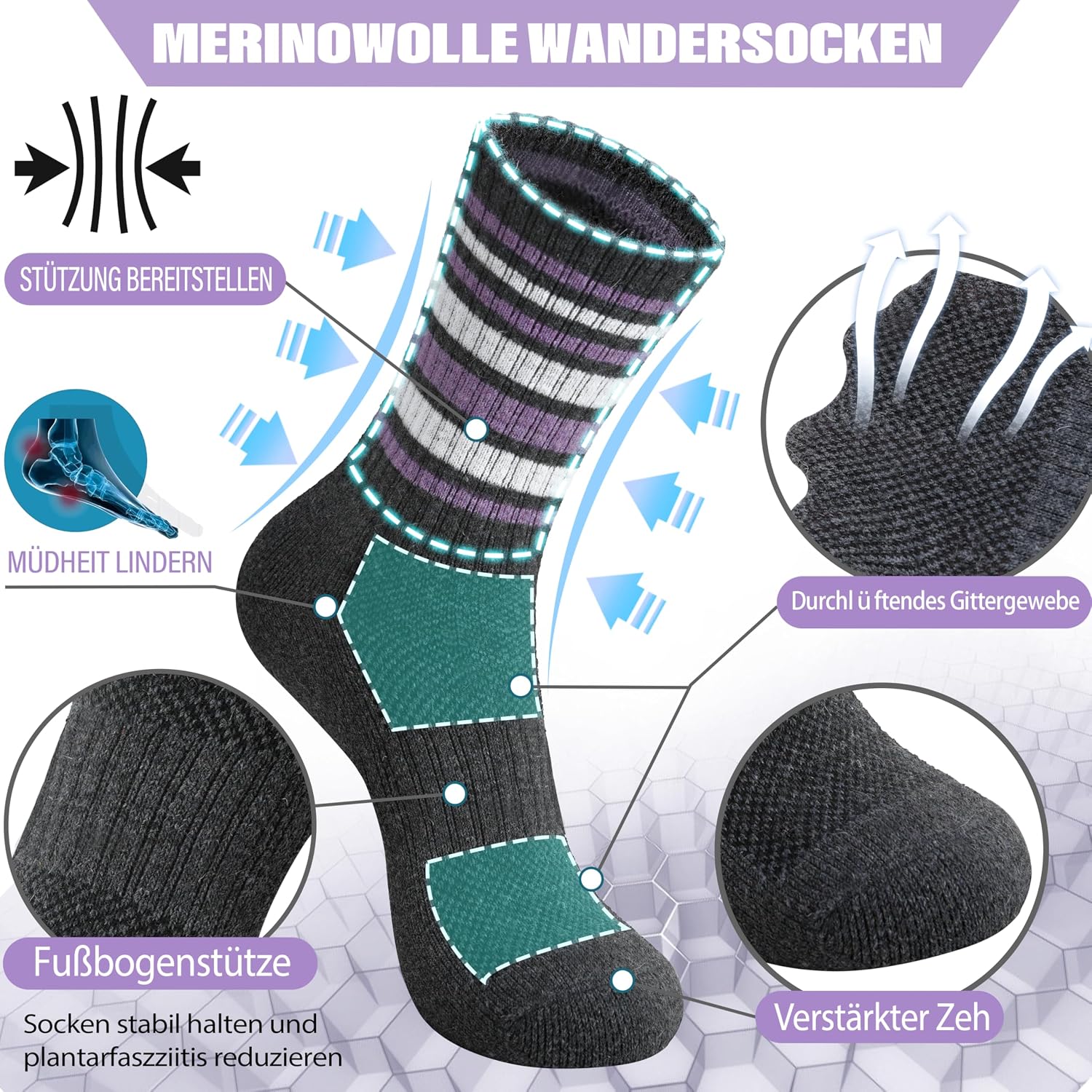 Thumbnail 2 de EBMORE Merino Wollsocken 5 Paar