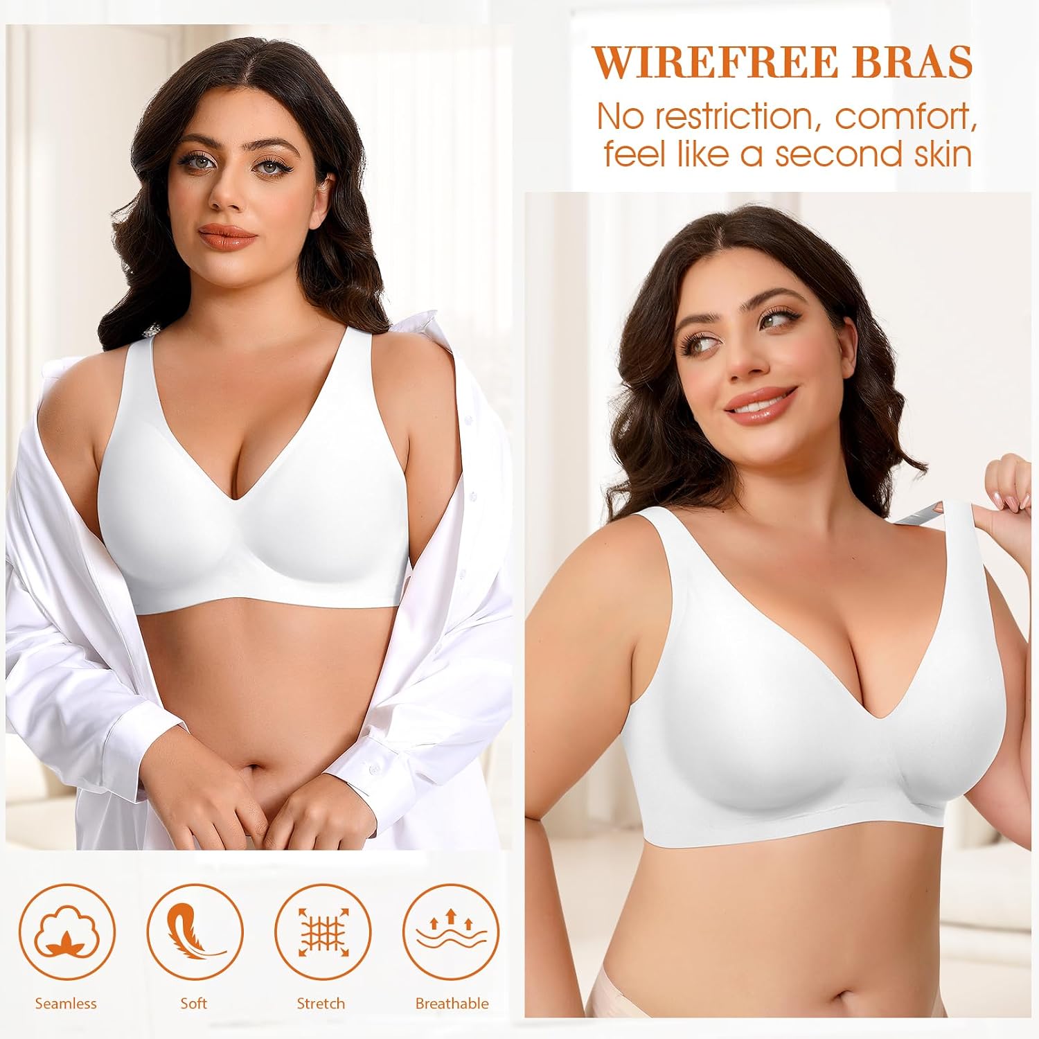 Detalle 1 de Ganado WNBR004 Jelly Wireless Bra, Seamless Full Coverage with Adjustable Straps