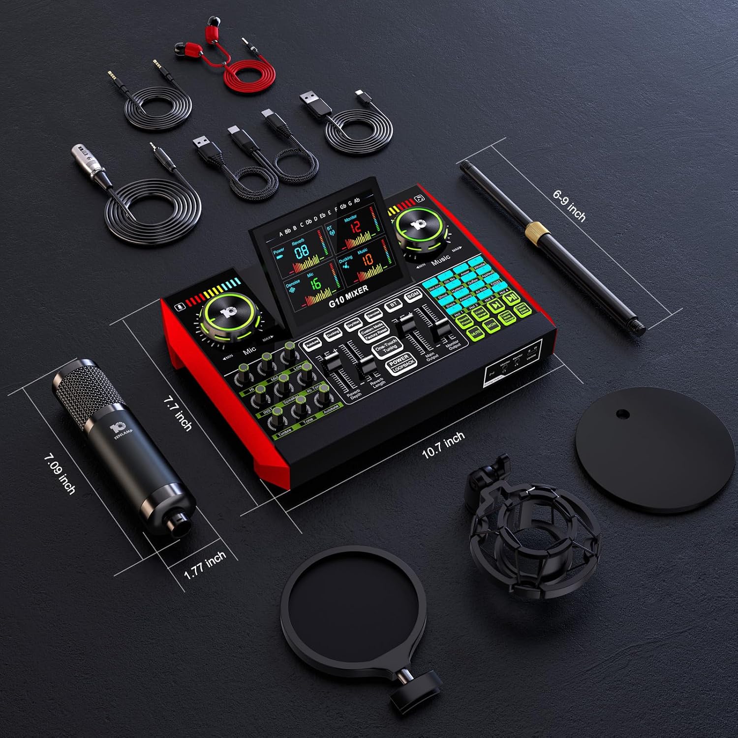 Thumbnail 6 de Kinetheon G10-P15B Podcast Mixer and Microphone Bundle with Voice Effects