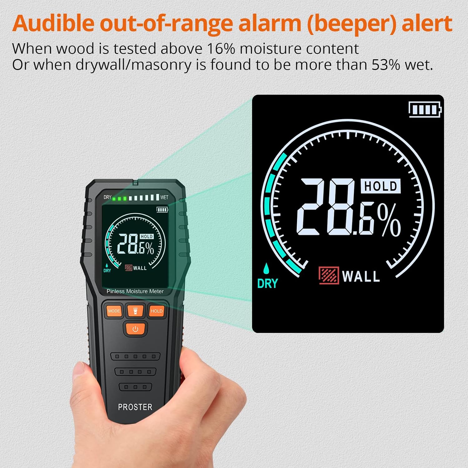 Thumbnail 5 de PROSTER PST199-P Pinless Wood Moisture Meter with LED and Audible Alarms