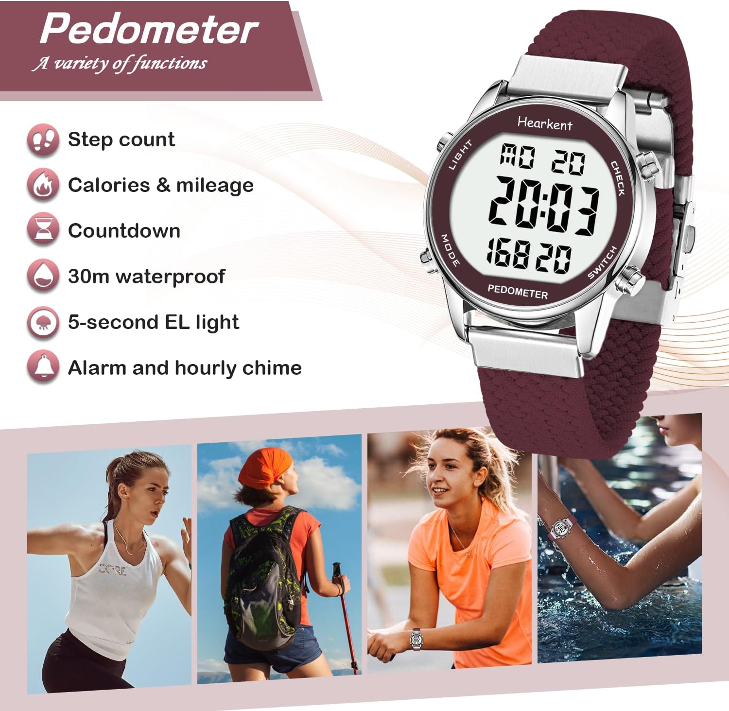 Thumbnail 2 de Hearkent Pedometer Watch for Women – Non-Bluetooth Step Tracker with 30M Waterproofing