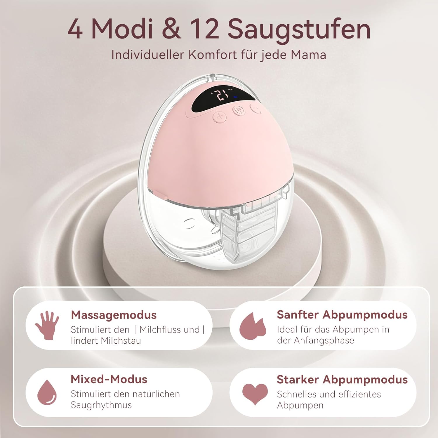 Detalle de Milchpumpe Elektrisch Handsfree – leise, tragbar und flexibel mit 4 Modi und 12 Saugstufen