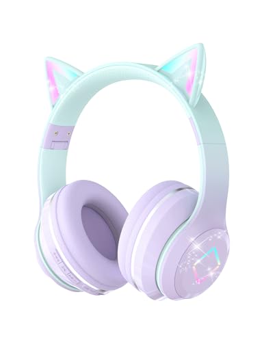 Detalle de Xunpuls Auriculares Bluetooth para niños con orejas de gato LED y micrófono