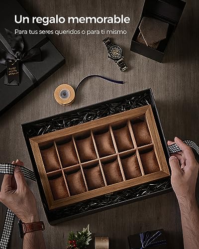 Thumbnail 7 de SONGMICS Caja de Relojes con 12 Ranuras JOW012K01 – Estuche de Madera de Dos Niveles con Tapa de Cristal