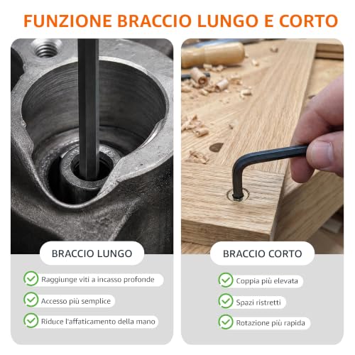 Detalle de Amazon Basics Set di 36 Chiodi a Brugola Esagonali in Acciaio Cromo-Vanadio – Misure Metriche e Imperiali