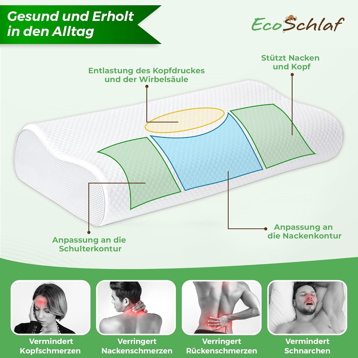 Thumbnail 2 de EcoSchlaf® Orthopädisches Premium-Nackenkissen aus Soft Memory Foam (weiß) – für Seitenschläfer