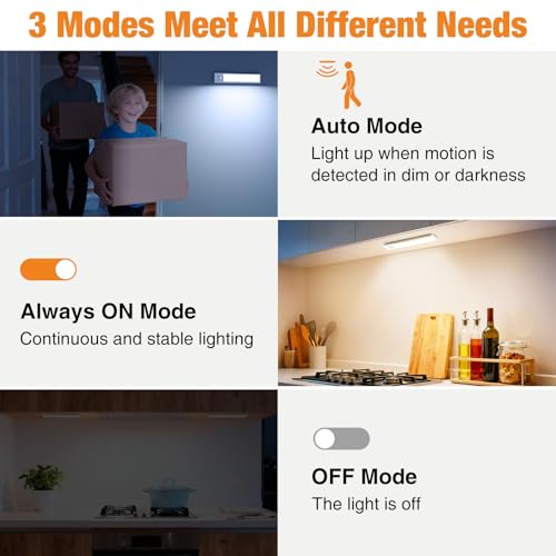 Detalle de Slochi Rechargeable Under Cabinet Kitchen Lights (3 Color, Dimmable, 3 Modes) – 20cm, 3 Pack